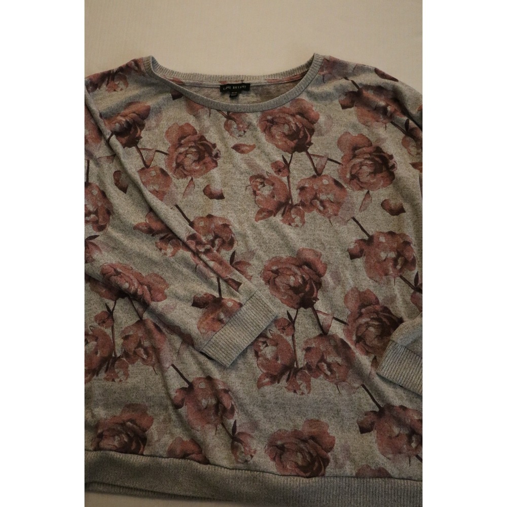 Lane Bryant Gray Pink Rose Floral Print Sweatshirt Pullover Plus Size 18/20